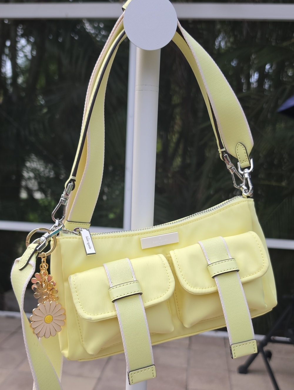 Kate Spade 'Carter Nylon Cargo' Yellow Mini Shoulder Bag with Daisy Charm
